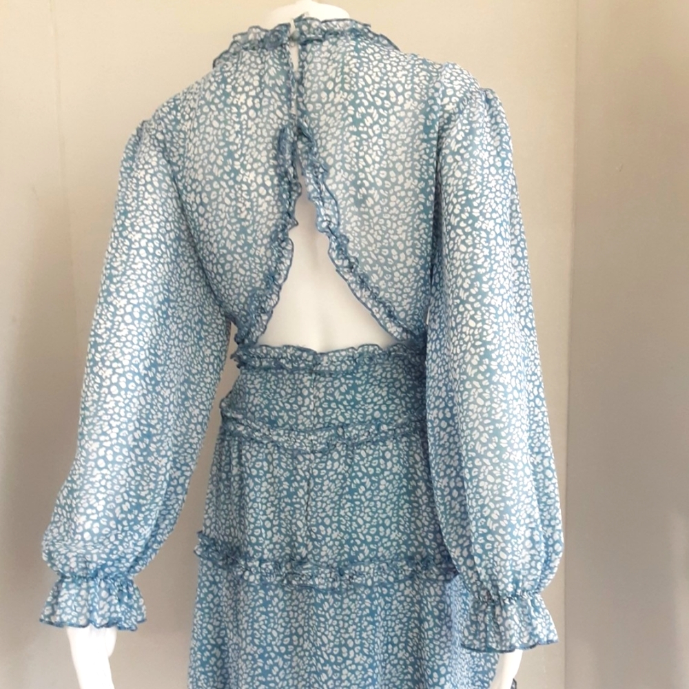 PLUS SZ XL  ROMANTIC FRILLY BABY BLUE CUT OUT BACK SEXY DEEP V-NECK DRESS - Picture 5 of 10